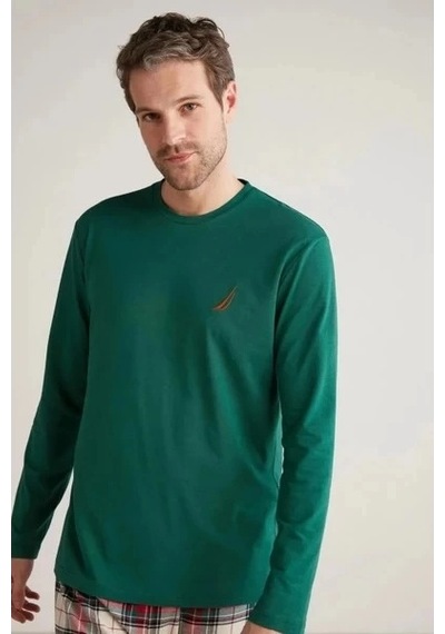 Erkek Uzun Kollu Ekoseli Pijama Takımı Yeşil