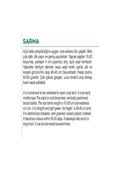 Ata Tohumu Yerli Pazı Sarma 100 Adet Tohum