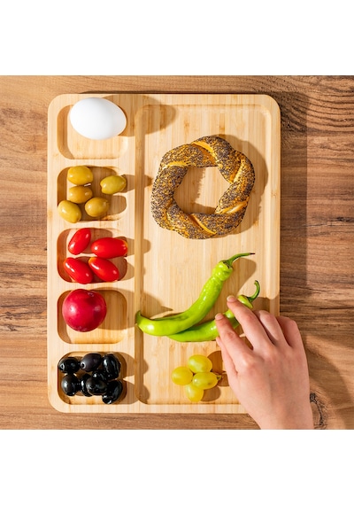 Acar Bambu 6 Bölmeli Kahvaltı Tabak - 33 Cm Ahşap