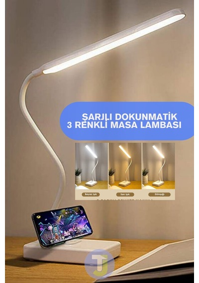 Technojet Usb Şarjlı Beyaz Telefon Tutucu Masa Lambası Farklı Renk Seçenekli Şık Gece Lambası Ofis