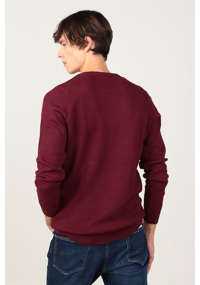 Tudors Slim Fit Dar Kesim Bisiklet Yaka Petek Desenli Erkek Kazak-5566 Bordo