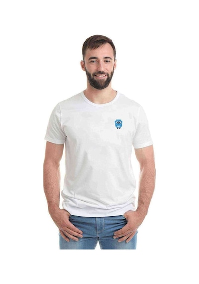 Mavi Baykuş Resim Baykuş Sevimli Mavi Baskılı Beyaz Erkek Tshirt (534482784)