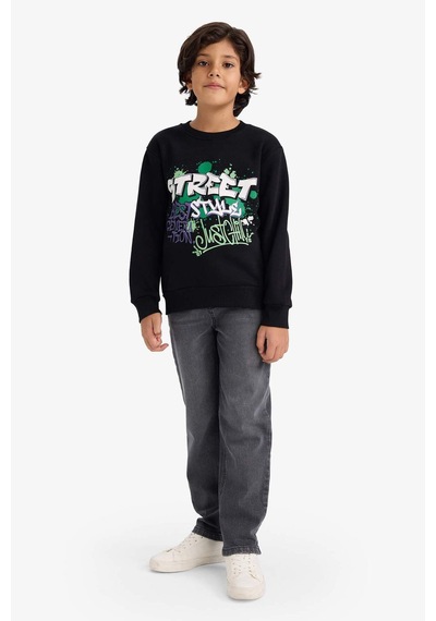 Defacto Erkek Çocuk Bisiklet Yaka Baskılı İçi Yumuşak Tüylü Sweatshirt G5559a825cwbk81 Siyah-bk81