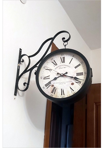 Büyük 45cm Sessiz Yuvarlak Çelik Çift Taraflı Camlı İstasyon Saat