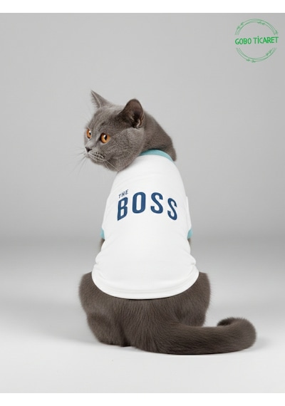 Beyaz The Boss Patron Yazılı Kedi Ve Köpek Kıyafeti Tişörtü Elbisesi Medium/m/beden 2