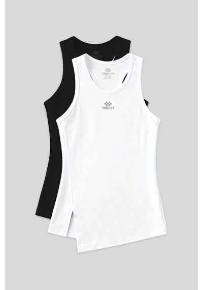 Tommylife Standart Kalıp O Yaka 2li Paket Siyah-beyaz Kadın Spor Atlet - 97256 Siyah - Beyaz