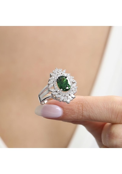 Mia Vento Effective Diamond Venedik Dansı Sentetik Zümrüt Taşlı Gümüş Yüzük