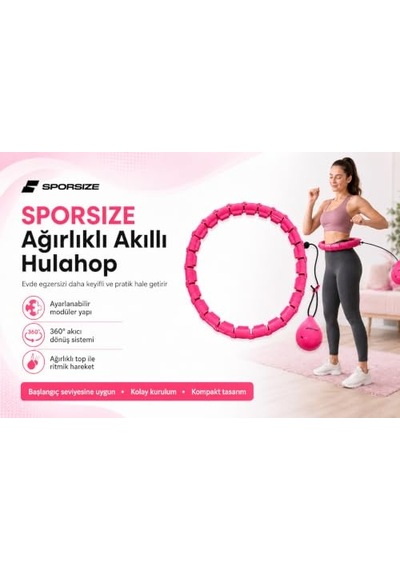 Sporsize Akıllı Hulahop, Ağırlıklı Toplu Ayarlanabilir Modüler Fitness Hulahopu, Bel Ve Karın Egzersiz Aleti, Evde Spor İçin, Pembe