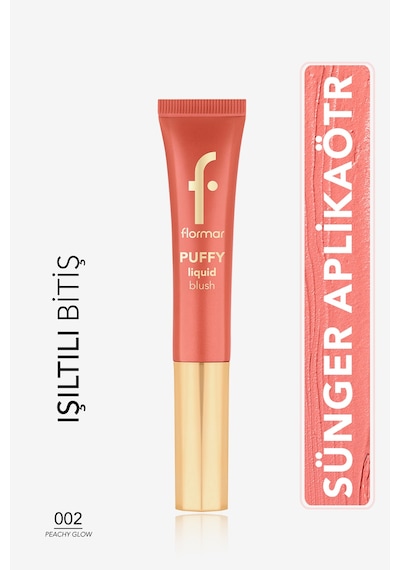 Flormar Puffy Liquid Nemlendirici Etkili & Parlak Bitişli Sünger Aplikatörlü Likit Allık 002 Peachy Glow