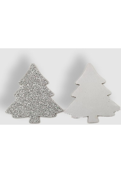 Roco Paper Simli Eva Sticker Gümüş Çam Desenli 5cm 12 Li Paket