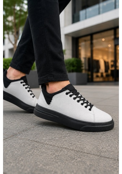 Mevese Ont Bağcıklı Keten Dokulu Hafif Taban Erkek Günlük Casual Sneaker Ayakkabı - Beyaz