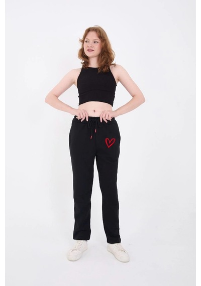 Moda Assema Oversize Boru Paça Baskılı Eşofman Pantolon - Siyah Çok Renkli