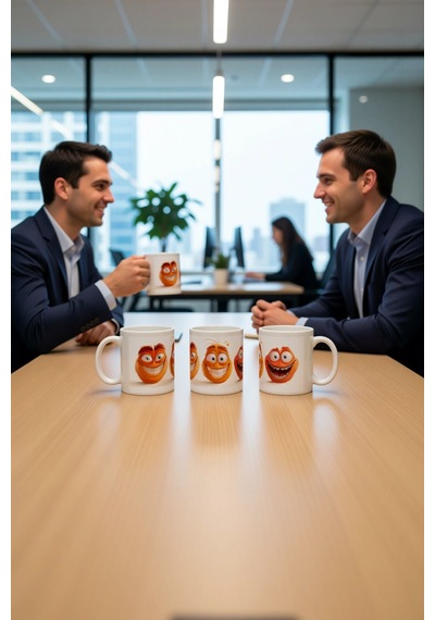Seramik Kupa Portakal Gülüş Koleksiyonu Baskılı 300 Ml Hediyelik Beyaz