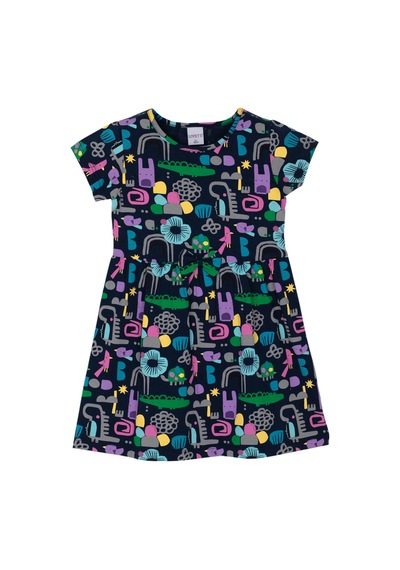 Lovetti Kız Çocuk Cutouts Animal Desen Kısa Kol Kloşe Etek Elbise 5910-92 Beyaz