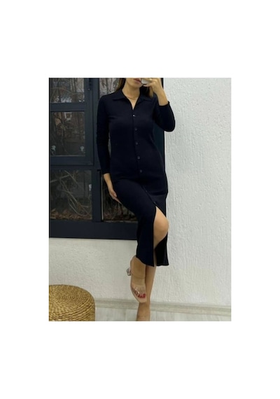 Çınar Boutique Ottomat Kumaş Elbise Siyah Siyah
