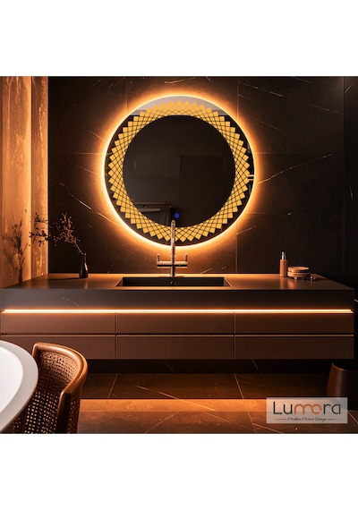 Elyssara Amber Led'li Lazer Kumlamalı Lavabo & Banyo Aynası Dokunmatik Sensörlü