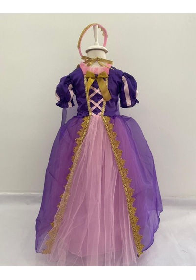 Rapunzel Uzun Kostüm 2-3 Yaş Taç, Tarlatan Ve Pelerin