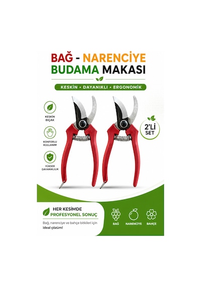 Budama Makası Bağ Narenciye Bahçe Bitkileri İçin Ergonomik 2 Li Set