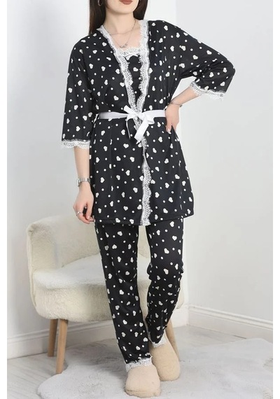 Seka Store Seka Milan Kumaş Üçlü Pijama Takımı Siyahkalp - 50147.1857. Çok Renkli