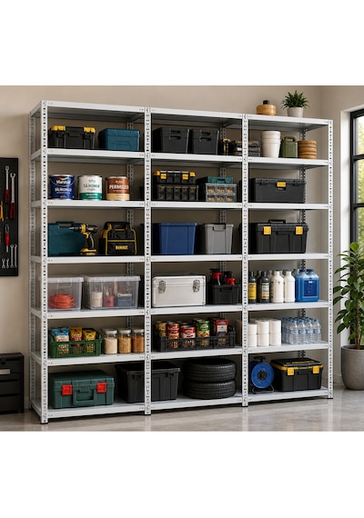 7 Katlı 3'lü Galvaniz Çelik Raf 43x75x250 Cm Depo, Arşiv, Kiler, Dosya, Market Rafı Gri