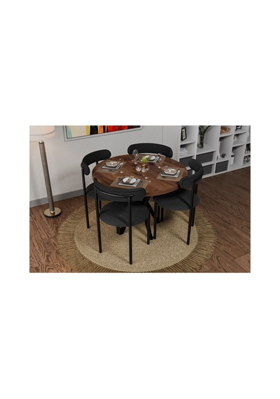 İdeal Home Mdf Yuvarlak Ceviz Masa Ve 4 Tedy Sandalye Mutfak Ve Balkon Masa Takımı Kahverengi İdeal Home Mdf Yuvarlak Ceviz Masa Ve 4 Tedy Sandalye Mutfak Ve Balkon Masa Takımı Kahverengi