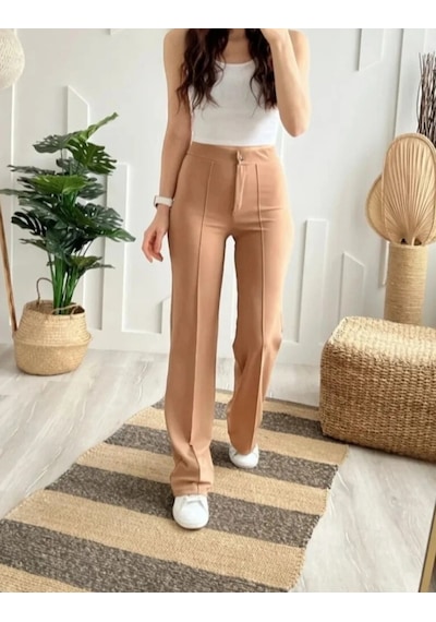 Açelya Ultra Yüksek Bel Full Likralı Pantolon Camel