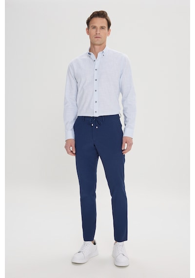 AC&Co / Altınyıldız Classics Erkek Lacı Slim Fit Dar Kesim Beli Bağlamalı Yan Cep Gofre Desenli Pantolon Lacivert