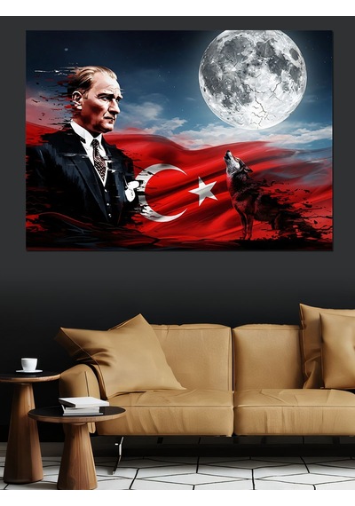 Atatürk Ve Ay Yıldızlı Bayrak Dekoratif Kanvas - Mdf Ahşap Tablo