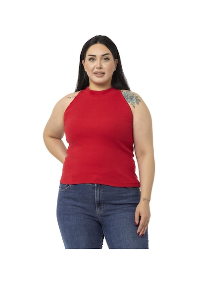 Disentis Büyük Beden Halter Yaka Yarım Balıkçı Fitilli Kaşkorse Kırmızı Body-kırmızı Kırmızı