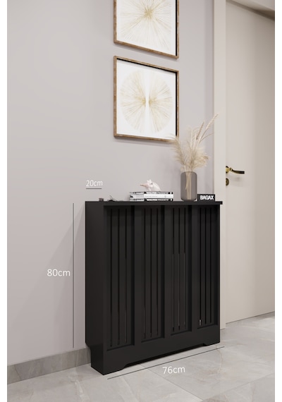 Dekoratif Petek Dolabı Kalorifer Peteği Kapatma Ünitesi Modern Tasarım İç Ölçü 76 Cm Dış Ölçü 80 Cm Petek 76 Siyah D2