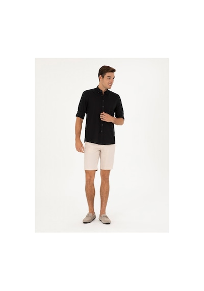 Pierre Cardin Keten Karışımlı Regular Fit Uzun Kollu Gömlek 1834748 Siyah