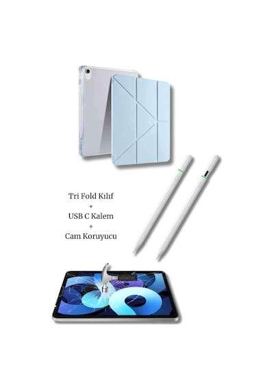 Apple Uyumlu iPad A16 11. Ve 10. Nesil İle A3355 A2757 Premium 3 Lü Tablet Aksesuar Seti Tablet Kılıfı
