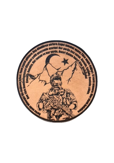 Komando Andı Korku Nedir Bilmeyiz -yuvarlak Deri Peç - Arma - Leather Patch Bej