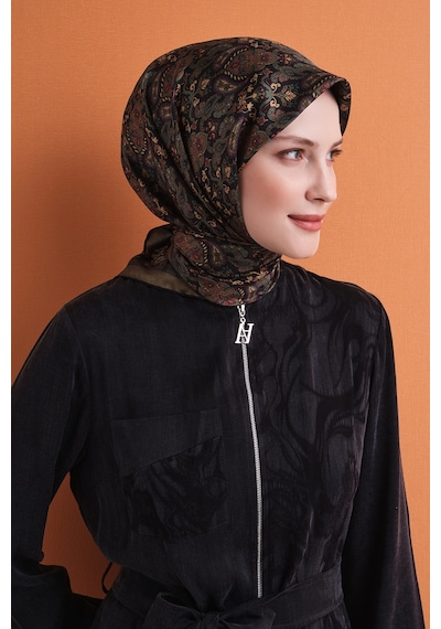 Armine Sura İpek Eşarp 2026-2027 - Sonbahar Kış-asm9609 Siyah-Yeşil