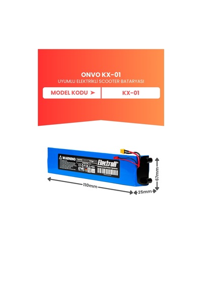 Onvo Kx-01 Uyumlu Batarya Yüksek Kapasite 21.6v 3.200mah Elektrikli Scooter Bataryası Mavi
