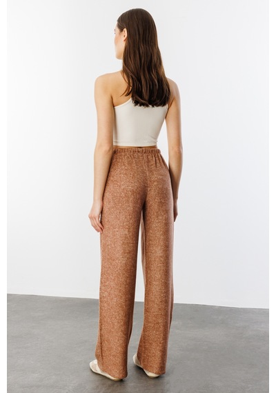 Genius Store Yumoş Bol Örme Kadın Pantolon Örme-pantolon Kahverengi