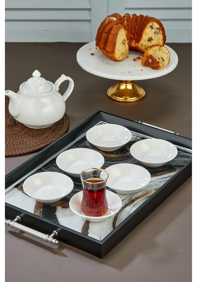 Lüx Porselen 6'li Çay Tabağı Seti, Beyaz Ckr4144 Diğer