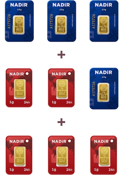 Nadir Gold 24 Ayar 15 Gram Külçe Altın 4 Adet 2,5 Gram Külçe Altın + 5 Adet 1 Gram Külçe Altın