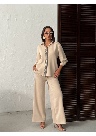 Verymoda Şerit Detaylı Scuba Süet Pantolon F1972 Taş
