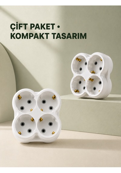 4 Lü Priz Çoğaltıcı 2 Adet Set Kablosuz Duvar Tipi Priz Çoklayıcı Adaptör