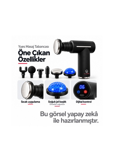 Yues Sıcak Soğuk Kompresli Şarjlı Masaj Tabancası 6 Başlık Siyah