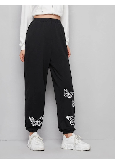 Unity Çiçek Desenli Jogger Pantolon Siyah