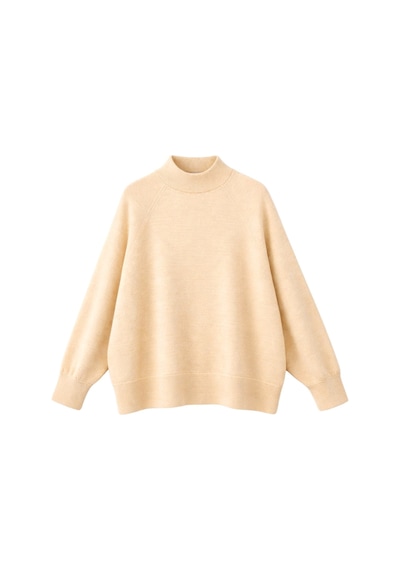 Mixray 7003 Kadın Oversize Dik Yaka Basic Triko Kazak Camel