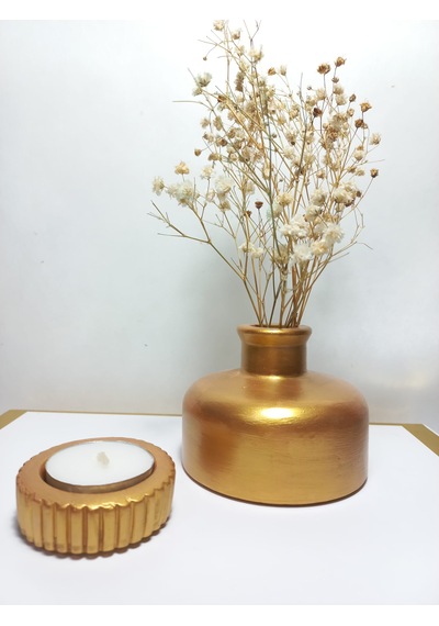 Şık Tasarım Antiquity Gold Rengi Minimal Vazo, Masa Ve Sehpa Üzeri, Dekoratif Aksesuar Gold