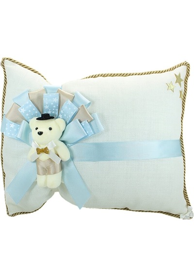 Süslebabypartystore Takı Yastığı, Keten Kumaş Mavi & Altın Mavi - Gold