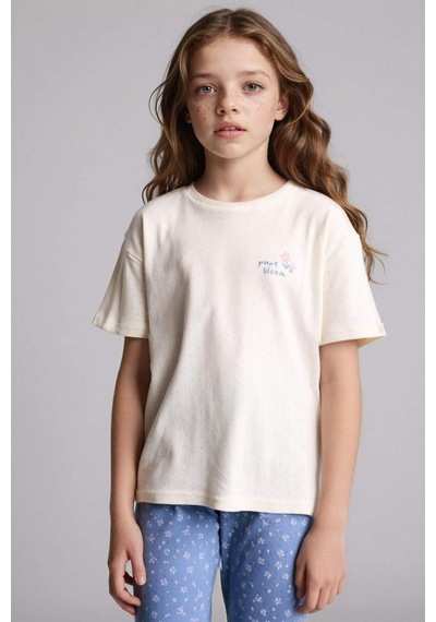 Defacto Tişört Alt 2li Pijama Takımı Kız Çocuk H2655a826sper99 Ekru-er99