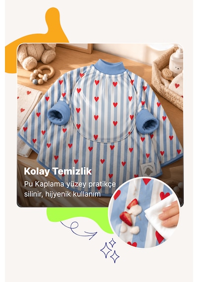 Reyo 6 Ay-6 Yaş Silinebilir, Uzun Kollu Bebek Mama Önlüğü, Çocuk Aktivite Önlüğü, Pamuklu,su Geçirmez - Love