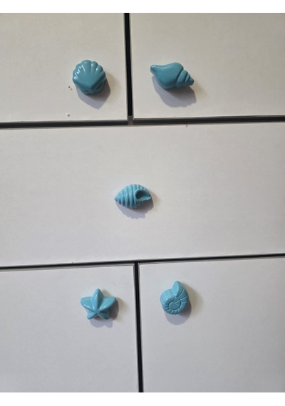 Dafniart 6 Lı Deniz Kabuğu Temalı Dolap Çekmece Kulpu, Turkuaz, 4-5 Cm, 6'lı Set, Yıldız Ve Kabuk Şekilli