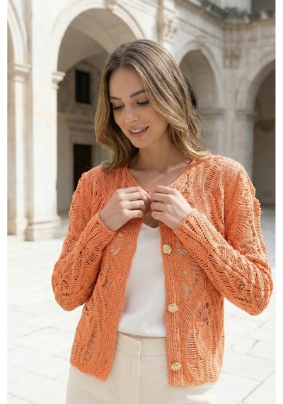 Sayzen Your Shine Dantel Desenli Gold Düğmeli Basic Ceket Shn-2602-tg Somon
