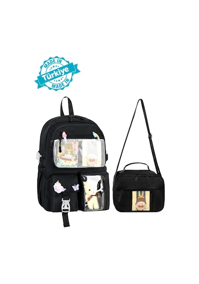 Waddell Kawaii Kore Tarzı Aksesuarlı İlkokul Sırt Ve Beslenme Çantası Siyah 25002 Siyah